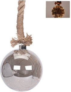 Glazen bal met 30 LED's 15cm jute touw 100cm
