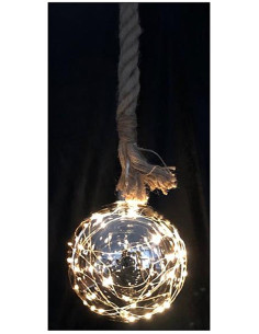 Glazen bal met 30 LED's - 15cm - jute touw 100cm 2