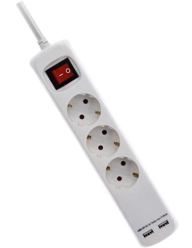 Stekkerdoos 3V - RA - 2x USB - 1.40m - 3x1.5mm