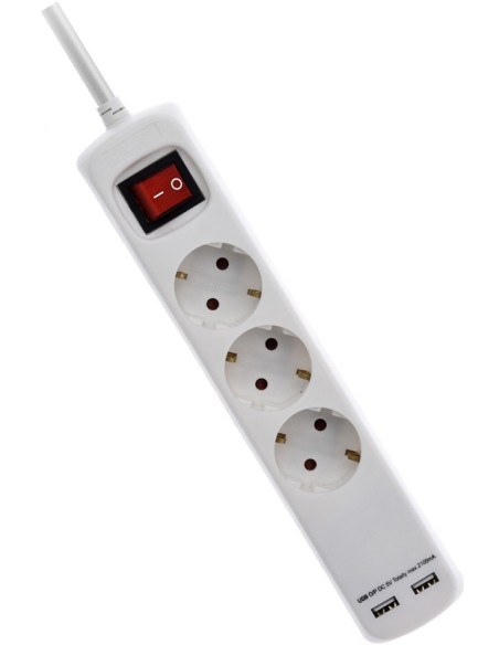 Stekkerdoos 3V - RA - 2x USB - 1.40m - 3x1.5mm