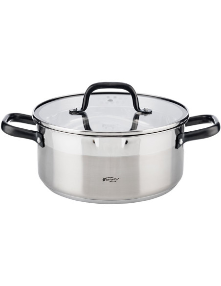 San Ignacio RVS kookpan met glazen deksel, Diameter 24x10.5cm, 4 liter - serie Vita