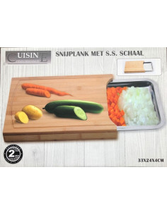 Bamboe snijplank met RVS opvangschaal 2