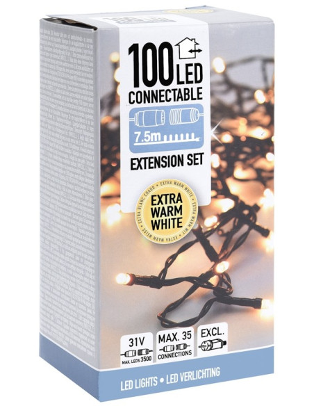 Koppelbare Kerstverlichting - 100 LED - 7.5m - extra warm wit