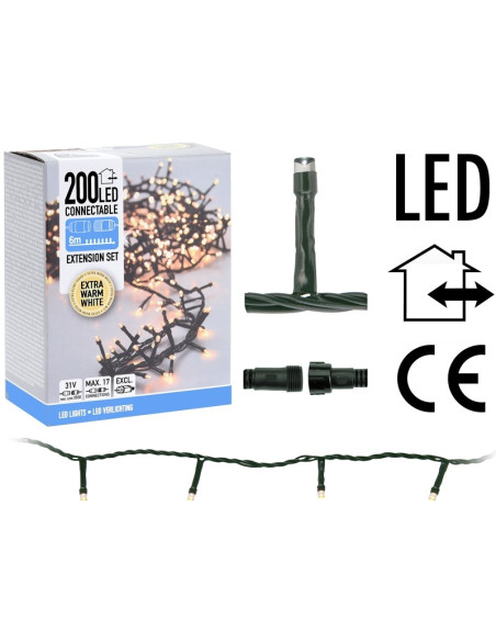 Koppelbare Kerstverlichting - 200 LED - 6m - extra warm wit
