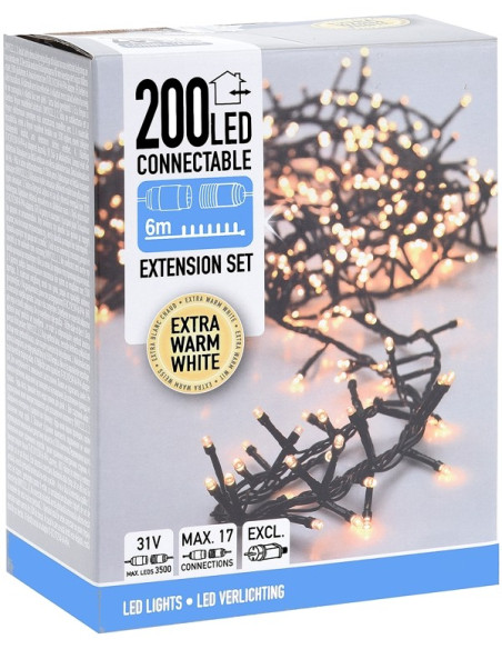 Koppelbare Kerstverlichting - 200 LED - 6m - extra warm wit