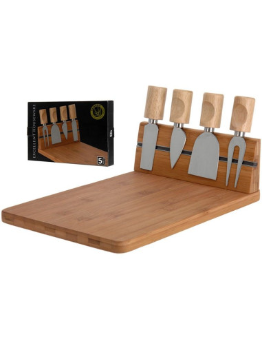 Bamboe kaasplank met 4 kaasmessen