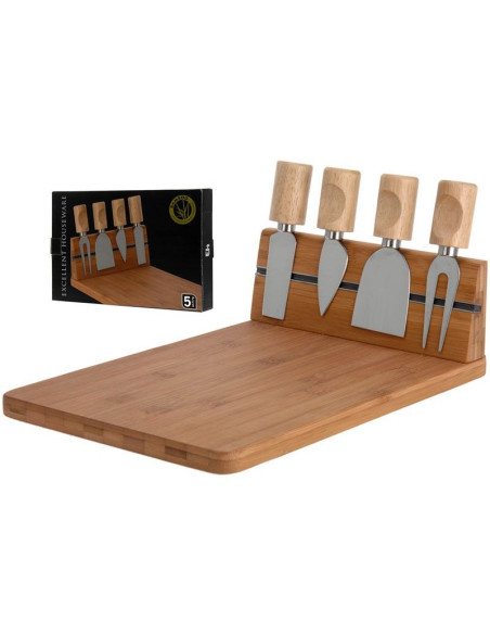 Bamboe kaasplank met 4 kaasmessen