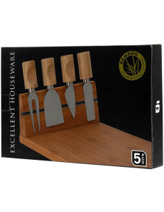 Bamboe kaasplank met 4 kaasmessen 2