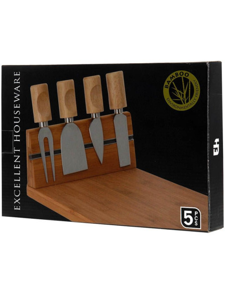 Bamboe kaasplank met 4 kaasmessen