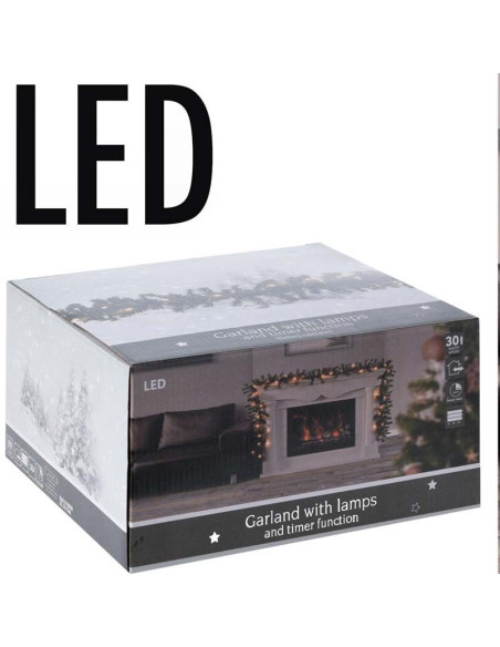 Guirlande met 30 LED - warm wit - 2.70 meter - met timer - op batterij
