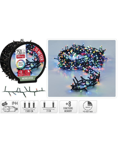 Micro Cluster met Haspel - 750 LED - 15 meter - met timer - multicolor