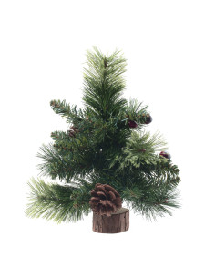 Kerstdecoratie Kunst kerstboompje Wyoming Groen met denneappel en hulstbes 25cm hoog 24 takjes