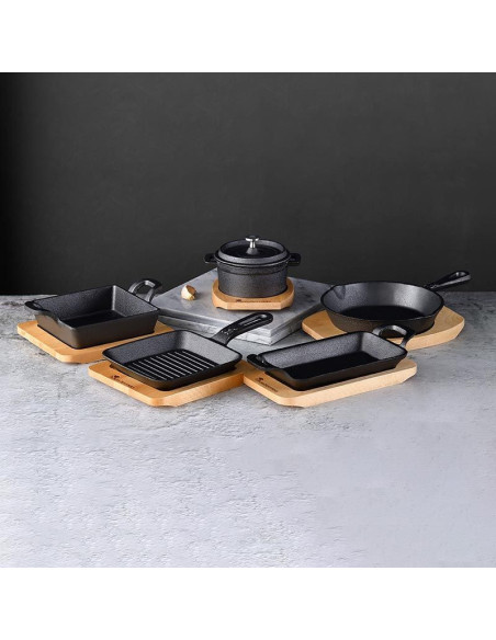 Masterpro Rechthoekige Mini Pan - met Serveerplank -Gietijzer