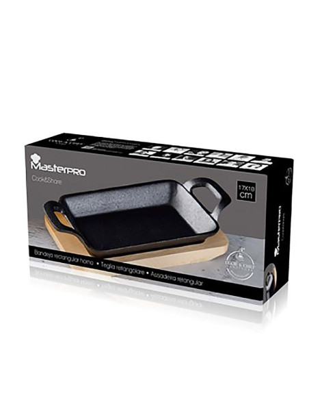 Masterpro Rechthoekige Mini Pan - met Serveerplank -Gietijzer