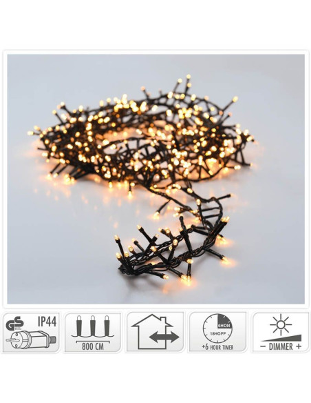 Micro Cluster 400 LED - 8m - met timer en dimmer - extra warm wit