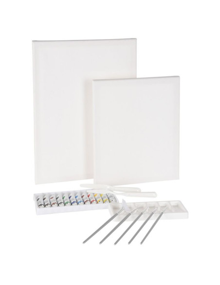 Schilderpakket - 2 stuks Schildersdoeken + Acrylverf + Materialen