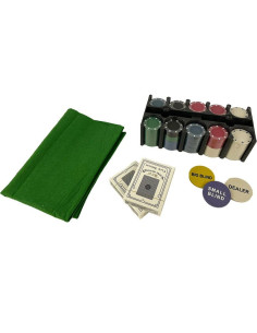 Pokerset 200 pokerchips inclusief kaarten, pokermat en dealer, big blind en small blind