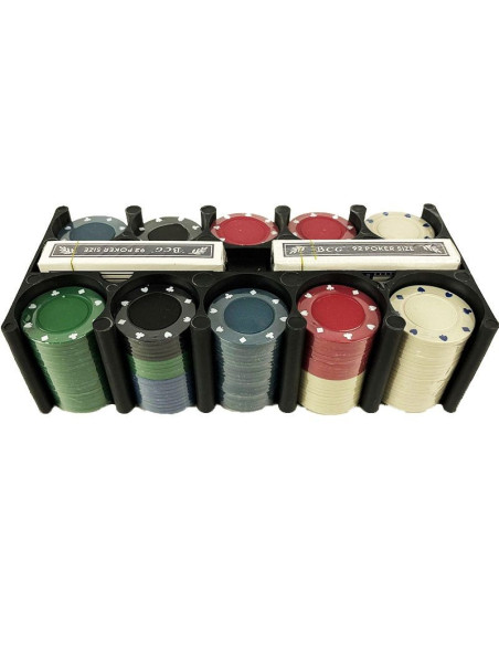 Pokerset 200 pokerchips - inclusief kaarten, pokermat en dealer, big blind en small blind