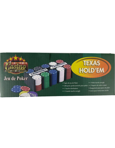 Pokerset 200 pokerchips - inclusief kaarten, pokermat en dealer, big blind en small blind