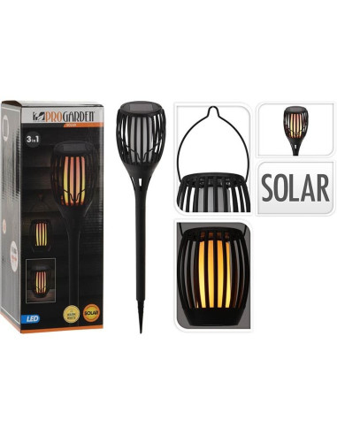 Solar Tuinlamp Fakkel Zwart - LED vlameffect - 3-in1: prikspot, staand, hangend