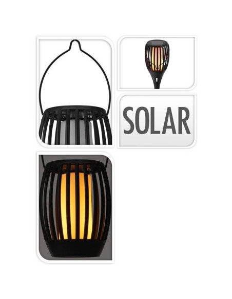 Solar Tuinlamp Fakkel Zwart - LED vlameffect - 3-in1: prikspot, staand, hangend