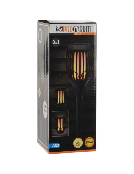 Solar Tuinlamp Fakkel Zwart - LED vlameffect - 3-in1: prikspot, staand, hangend