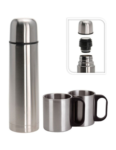 Thermosfles - Dubbelwandig - 2 Bekers - 1 Liter