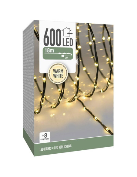LED Verlichting 600 LED - 18 meter - warm wit - voor binnen en buiten - 8 Lichtfuncties - Soft Wire