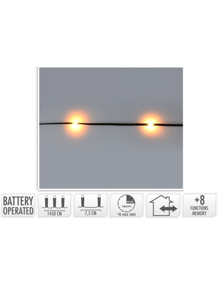 LED Verlichting  192 LED - extra warm wit - op batterij - 8 Lichtfuncties - Timer - Soft Wire