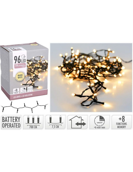 LED-verlichting 96 LED's - warm wit - op batterij - met timer en geheugen