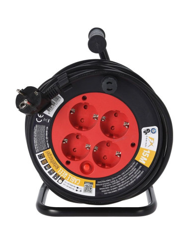 Kabelhaspel 15 meter - 4 Voudig - IP20 - 3 x...