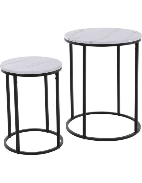 Bijzettafels -  Marmerlook -  wit - 40xH50 en 30xH40 cm