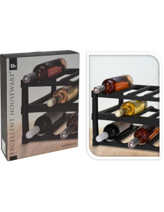 Excellent Houseware Wijnrek-flessenrek Zwart Kunststof 39 X 30 X 25 Cm Voor 12x Flessen Wijnrekken
