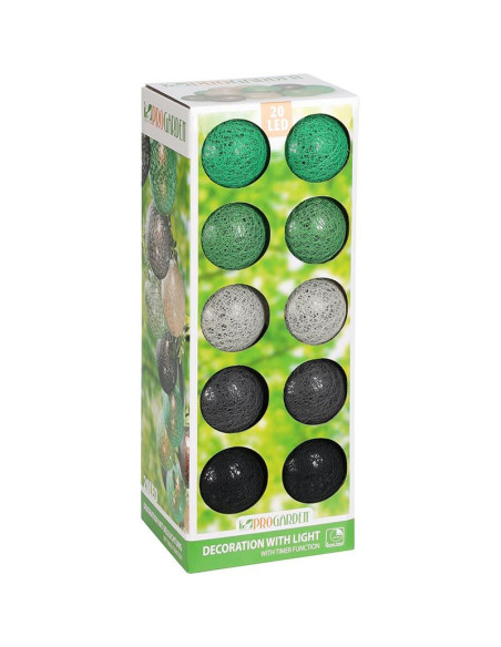 Decoratieslinger verlicht - 20 LED Lampionnen van Katoen - met Timer - Groen
