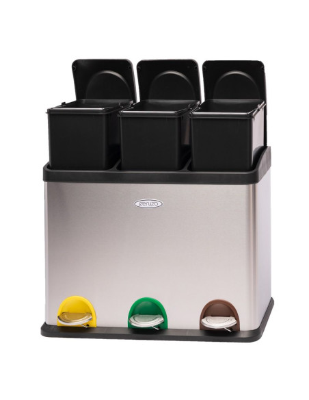 Ceruzo Prullenbak afvalscheiding met 3 vakken - 3x15L - RVS