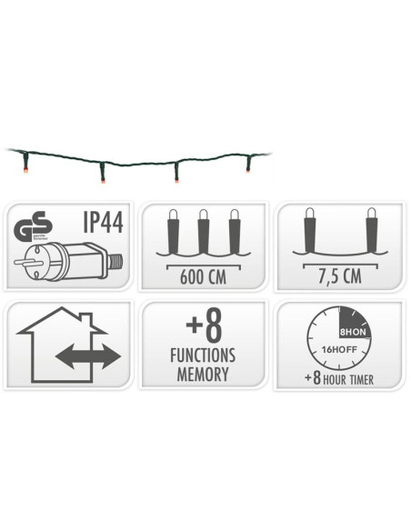 Kerstverlichting 80 led- 6m - rood - Timer - Lichtfuncties - Geheugen - Buiten