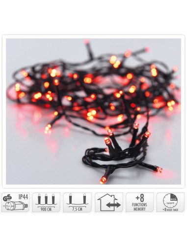 Kerstverlichting 120 led- 9m - rood - Timer -...