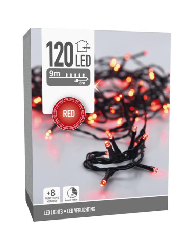 Kerstverlichting 120 led- 9m - rood - Timer -...
