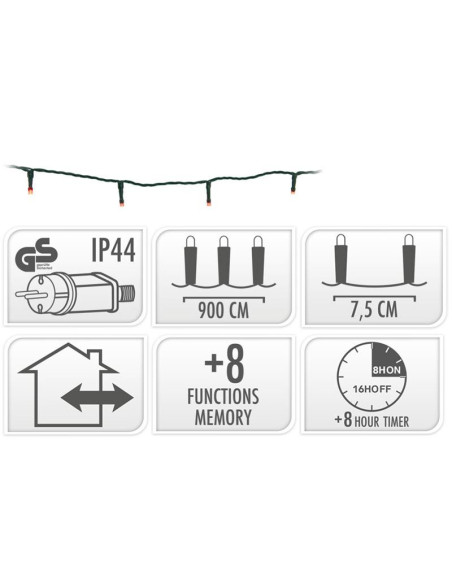 Kerstverlichting 120 led- 9m - rood - Timer - Lichtfuncties - Geheugen - Buiten