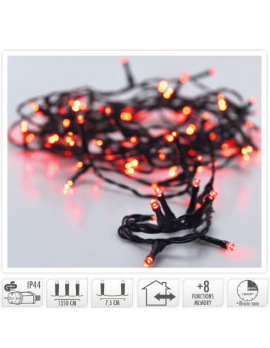 Kerstverlichting 180 led- 13.5m - rood - Timer...