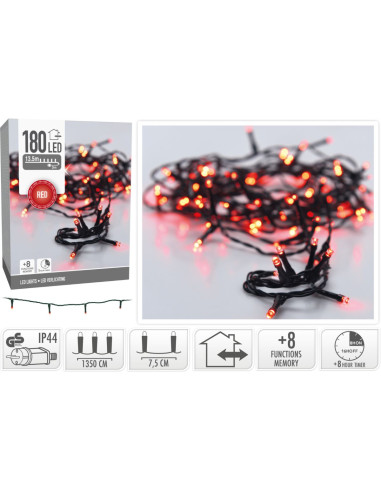Kerstverlichting 180 led- 13.5m - rood - Timer...