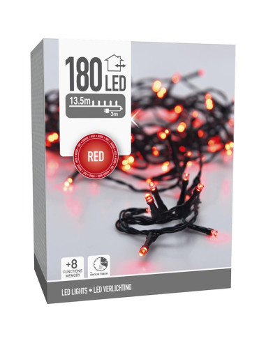 Kerstverlichting 180 led- 13.5m - rood - Timer...