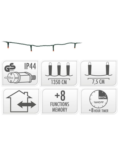 Kerstverlichting 180 led- 13.5m - rood - Timer...