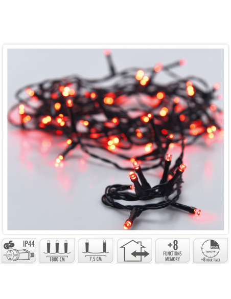 Kerstverlichting 240 led- 18m - rood - Timer - Lichtfuncties - Geheugen - Buiten