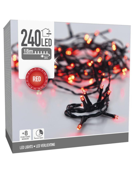Kerstverlichting 240 led- 18m - rood - Timer - Lichtfuncties - Geheugen - Buiten