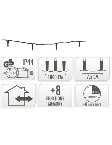Kerstverlichting 240 led- 18m - rood - Timer -...