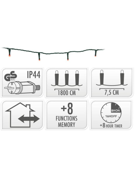 Kerstverlichting 240 led- 18m - rood - Timer - Lichtfuncties - Geheugen - Buiten