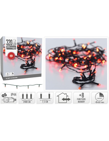 Kerstverlichting 320 led- 24m - rood - Timer -...