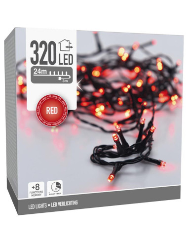 Kerstverlichting 320 led- 24m - rood - Timer -...