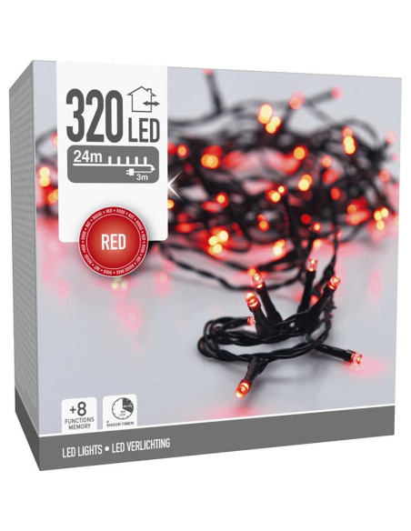 Kerstverlichting 320 led- 24m - rood - Timer - Lichtfuncties - Geheugen - Buiten